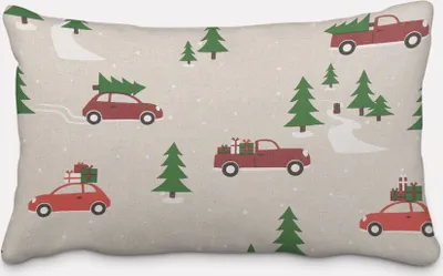 Produktbild von SCHÖNER LEBEN. Kissenhülle Winterwelt Tannenbaum Auto natur grün rot Größe 40x60cm (HxB) 40x60cm (HxB) Größe
