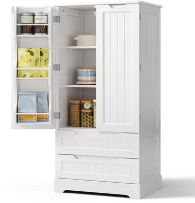 Productafbeelding van Hoge kast voor de keuken, buffetmodel, met 2 lades en 2 deuren, vrijstaand, wit