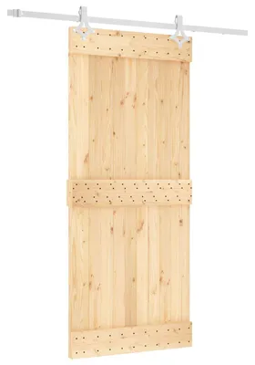 Zdjęcie produktu dla vidaXL Drzwi przesuwne w kolorze naturalnym i białym, 90 x 210 cm, z litego drewna sosnowego