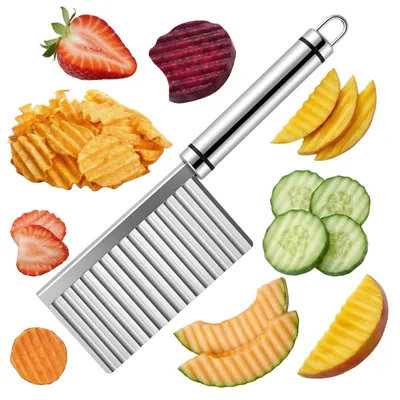 Produktbild von 2 Stück Wellenschneider für Pommes, Obst & Gemüse, Riffelschneider, Kartoffelschneider Küchenhelfer, Manuelles Wellenmesser für Gemüse, Pommes, Butter und Obst