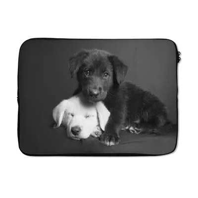 Produktbild von MuchoWow® Laptop Hülle 14 ZollHunde - Welpe - Schwarz - Weiß - Tiere Laptoptasche - Laptoptasche - Stoßsicher - Schutzhaube