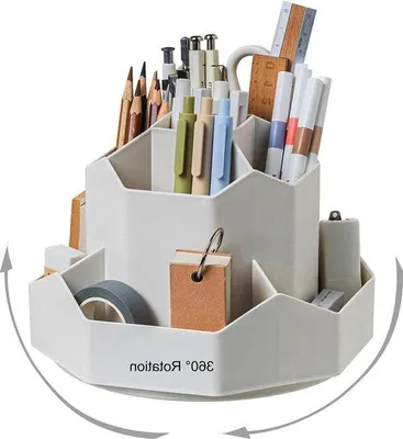 Produktbild von Drehbare Stiftblock - Büro-Organizer mit 9 Fächern - Stiftkasten mit Deckel - Organizer für Bürobedarf - Schulausrüstung - Kosmetikspachtel