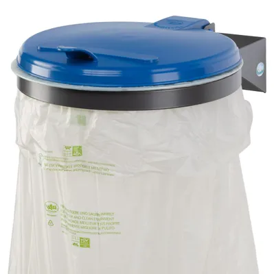 Produktbild von Robuster Abfallsammler für Wertstoffsortierung 1-Fach | Wandhalterung | 120 Liter, BxT 50x51cm | Stahl | Grau-Blau