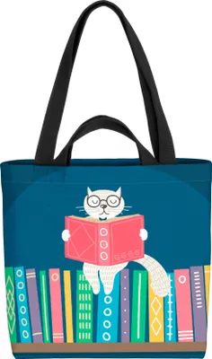 Produktbild von VOID Katze Lesen Geschichten Tasche 33x33x14cm,15l Einkaufs-Beutel Shopper Einkaufs-Tasche Bag