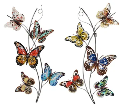 Produktbild von 2er Set Wandobjekte, Schmetterling Design, bunt H 73 cm