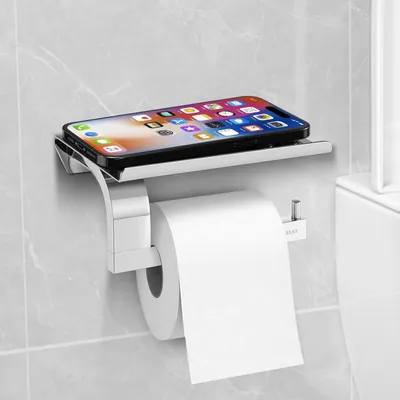 Produktbild von Toilettenpapierhalter zur Wandmontage mit Ablage - Toilettenpapierhalter aus 304 Edelstahl - Chrom Toilettenrollenhalter