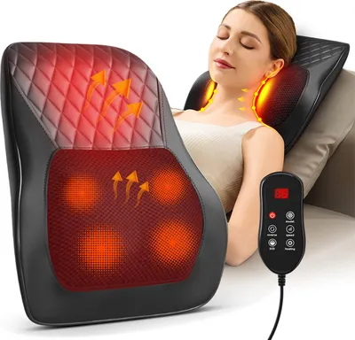 Produktbild von Massagegerät, Nackenmassagegerät mit Wärme, Shiatsu Massagegeräte 3D Knet Rückenmassagegerät, 4 Massageköpfe, 3 Geschwindigkeiten