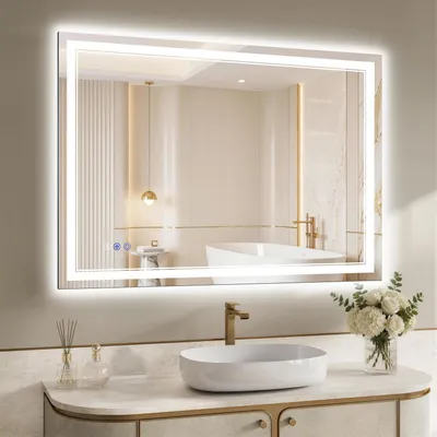Obrázok produktu pre Zrkadlo s podsvietením LED, 100x76 cm, 3 teploty farieb, stmívateľné, s funkciou proti zamlženiu, stupeň krytia IP65