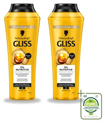 Productafbeelding van 2 x Schwarzkopf Gliss Oil Nutritieve Shampoo voor droog haar - 250 ml - Voordeelverpakking - 2 stuks