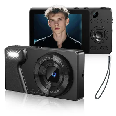 Produktbild von 4K 64MP Digitalkamera, Dual-Linse Autofokus Kompaktkamera (Metallgehäuse, 2000mAh Akku, 2,8" LCD, 18X Zoom, ohne SD-Karte) für Teenager