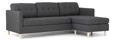 Image de Marino Sofa, Canapé avec chaise longue réversible à droite ou à gauche en tissu gris foncé avec pieds en bois.