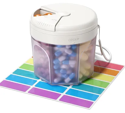 Immagine prodotto di Contenitore per pillole da 7 giorni, con 7 scomparti e apertura ampia, portatile, ideale per vitamine e farmaci, colore bianco