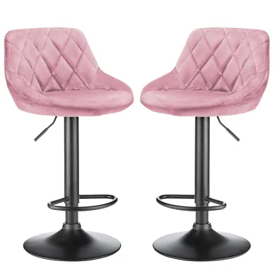 Produktbild von 2er Set Barhocker mit Lehne aus Samt - Barstuhl, Tresenhocker Küchenhocker Chorm-Rosa