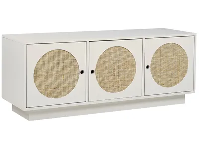 Produktbild von BELIANI Sideboard Weiß / Beige Rattan 3 Türen 120 x 40 x 40 cm Modernes Design Wiener Geflecht Rattangeflecht für Wohnzimmer Schlafzimmer