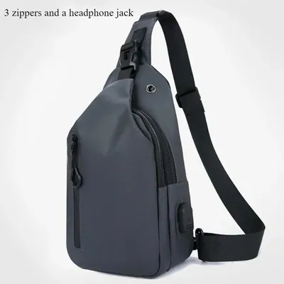Obrázek produktu pro Pánská taška – crossbody brašna – nylon – USB nabíjecí port – 3 přihrádky na zip – nastavitelný ramenní popruh – šedá barva