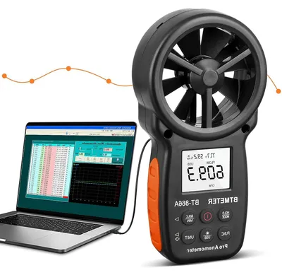 Productafbeelding van Handheld Anemometer - Luchtstroommeter Temperatuurmeter - Metingen Luchtstroom - USB Data Synchronisatie - 8.6 x 3.8 cm - Zwart