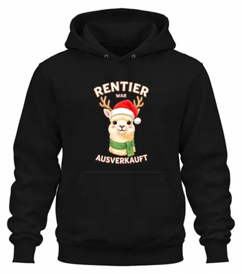Produktbild von Rentier War t Alpaka Ugly Christmas Sweater Hoodie Kapuzenpullover, Schwarz, M