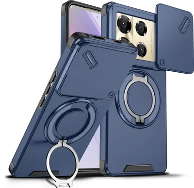 Image de Étui double couche pour Infinix Note 40 Pro 5G/4G, avec couvercle coulissant pour l'appareil photo et anneau magnétique Bleu