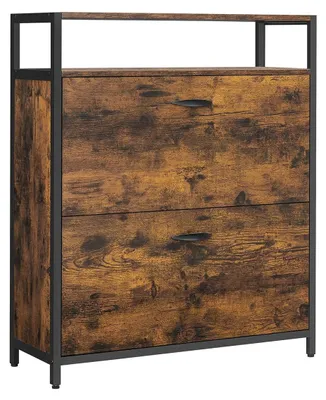 Obrázok produktu pre Skriňa na topánky – Úložná skrinka – Materiál: drevotrieska a oceľ – Farba: vintage hnedá/čierna – Rozmery: 80 x 30 x 95 cm