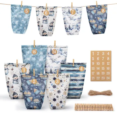 Produktbild von Adventskalender-Tüten zum Befüllen - 24 Papiertüten für Weihnachtskalender