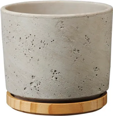 Produktbild von Blumentopf Soendgen Paros Deluxe Keramik Holz Ø 23 cm H 20 cm hellgrau