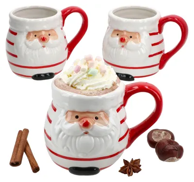 Zdjęcie produktu dla 3x kubek do kawy Kerstman 400ml w paski Świąteczny kubek do grzanego wina dzbanek do kakao