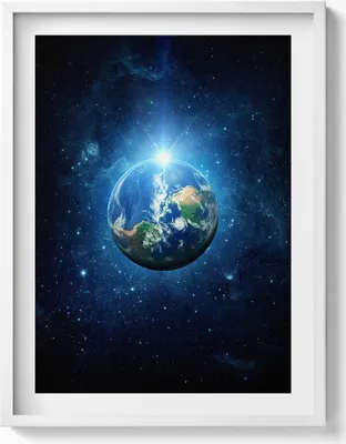 Produktbild von NASA - Erde, Galaxie und Sonne– Wandbild mit Rahmen – Gerahmtes Bild  – Wanddekoration – 60x80 cm –  Weiß Rahmen