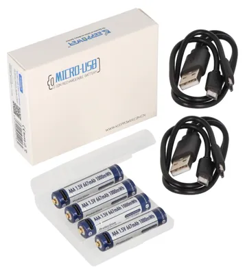 Produktbild von 4 Stück Keeppower AAA 1,5V 1000mWh Lithium Ionen Akku, Micro, AAA, LR03, mit USB-Ladebuchse, wiederaufladbar über micro USB