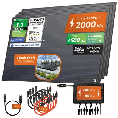 Produktbild von Solarway®️ 2000Wp / 800W Balkonkraftwerk komplett Steckdose - neuester Envertech 600-2000 Watt Wechselrichter