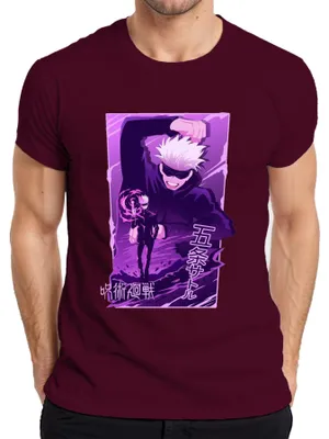 Productafbeelding van Gojo Satoru Jujutsu Kaisen, wit haar, anime-esthetiek, heren T-shirt, bordeauxrood, maat M