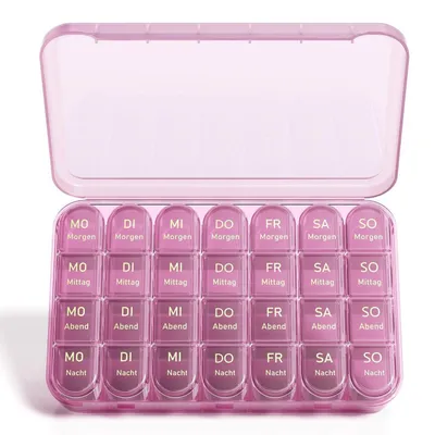 Image de Boîte à comprimés pour 7 jours, 4 compartiments, violet, très grande capacité, sans BPA