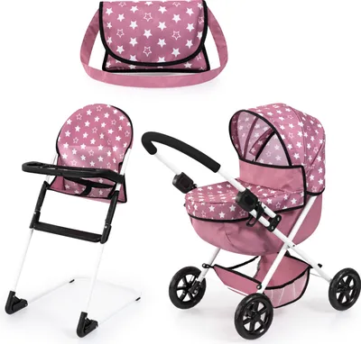 Produktbild von Bayer Design 13776AB Set Puppenwagen faltbar, Softer Griff, mit Tasche, Hochstuhl