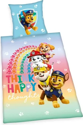 Produktbild von JACK by Herding Renforcé Wende Bettwäsche 2 tlg. 135x200cm Paw Hunde Patrouille Regenbogen Streifen Bunt Knopfleiste