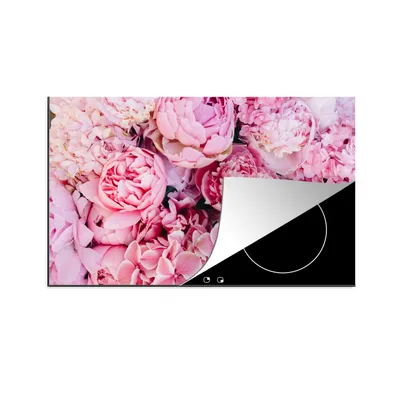 Produktbild von KitchenYeah© Herdabdeckplatte Blumen - Rosa - Rosen , 85x52cm, Küche Deko, Glaskeramikkochfeld Herdabdeckung, Abdeckplatte fùr Kochfeld