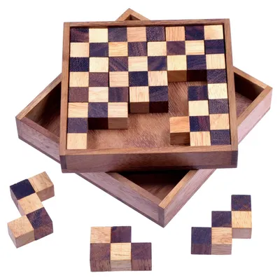 Produktbild von Schach-Pentomino Puzzle – Lern- & Knobelspiel aus Holz | 12 Teile im Schachbrettdesign