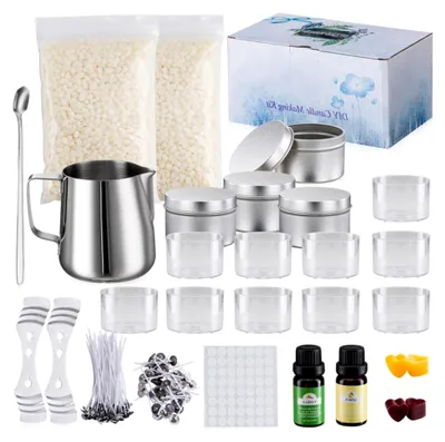 Produktbild von Set zum Kerzen Selber Machen, DIY-Kerzenset für Erwachsene und Anfänger, Kerzen Gießen Set mit Bienenwachs, Duftstoffen, Farbstoffen, Dochten, Kerzendosen und Zubehör