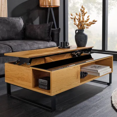 Produktbild von riess-ambiente Höhenverstellbarer Couchtisch APARTMENT 110cm natur Eiche schwarz Metall Stauraum Beistelltisch Kaffeetisch Tisch