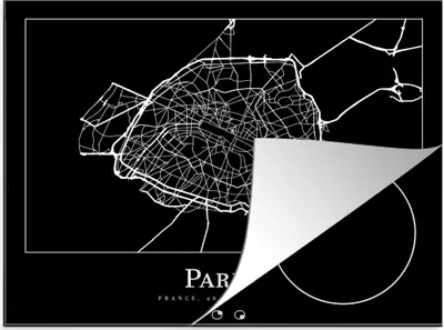 Produktbild von KitchenYeah© Herdabdeckplatte Paris - Karte - Stadtplan , 57x51cm, Küche Deko, Glaskeramikkochfeld Herdabdeckung, Abdeckplatte fùr Kochfeld