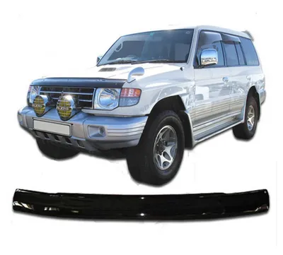 Produktbild von SCOUTT | Motorhaube Windabweiser Insekten Steinschlagschutz Für Mitsubishi Pajero 1992-2000, Aerodynamisch, Einfache Montage, Getönt, Spezielle Halterungen Für Die Haube (Ohne Bohren)