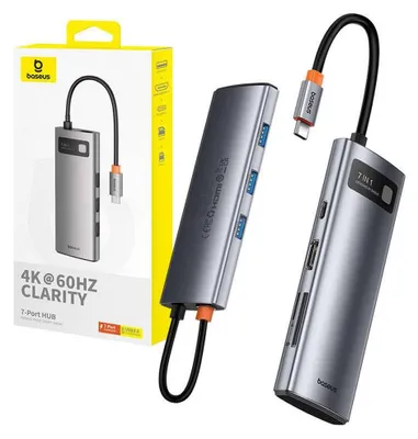 Produktbild von Baseus STARJOY 7 İN 1 MULTİFONKSİYONEL HUB ADAPTÖR-UZAY GRİ, DisplayPort, USB Typ-C, Weiblich, Männlich, 60 Hz