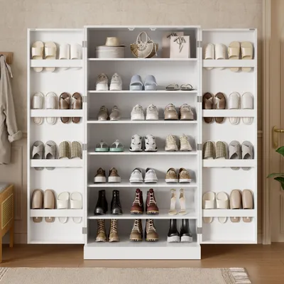 Zdjęcie produktu dla Szafka na buty Merax, duża, wysoka szafka z drzwiczkami i półkami, regał na buty z miejscem do przechowywania, szafka do przedpokoju, komoda, biały