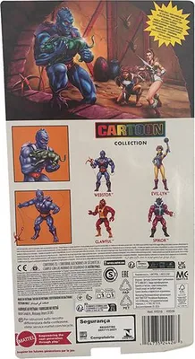 The back of a toy action figure packaging showing multiple characters and product information.