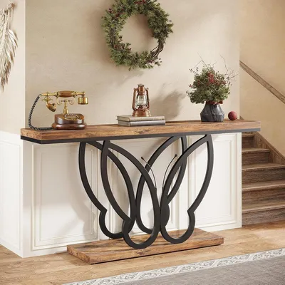 Immagine prodotto di Tavolino consolle - Tavolino laterale - Tavolino da ingresso - Metallo e legno - Marrone - Stile industriale - 140 x 80 x 30 cm