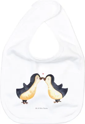Produktbild von Mr. & Mrs. Panda Lätzchen Pinguin Liebe - Weiß - Geschenk, Liebesspruch, Hochzeitstag, Schlabberlatz, Schlabberlätzchen, Love, Vertraut, Hochzeit, Freundin, Für Babys