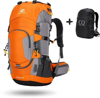 Produktbild von CarryQuest® - Wanderrucksack 60L wasserdicht mit Regenhülle Orange