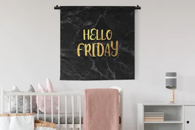 Produktbild von MuchoWow® Wandteppich Wandbehang Zitat - Freitag - Gold - Marmor 90x90 cm Tapisserie Dekoration Wandtuch - Wandaufhänger