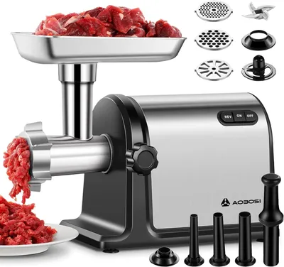 Produktbild von Elektrische Fleischmühle 3-in-1 mit Edelstahl-Messern und Wurstfüllaufsatz