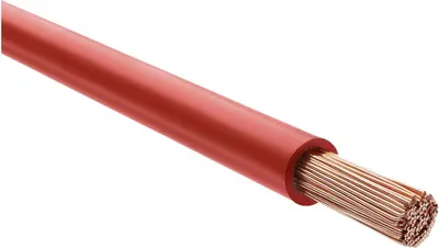 Productafbeelding van HELU KABEL H07Z-K 90°C 1X25mm² RD (rood), enkeldradig, halogeenvrij, rood. AD 10,6mm. Nominale spanning Uo/U: 450V/750V. 1 meter