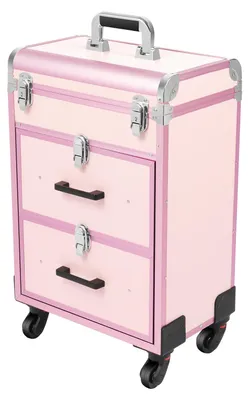 Imagen del producto de Estuche de maquillaje, con 40 compartimentos, 2 cajones grandes, color rosa