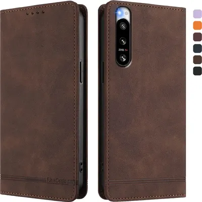 Obrázek produktu pro Pouzdro pro Sony Xperia 5 IV, retroPolyuretankožené flip pouzdro s stojánkem a přihrádkami na karty Hnědý